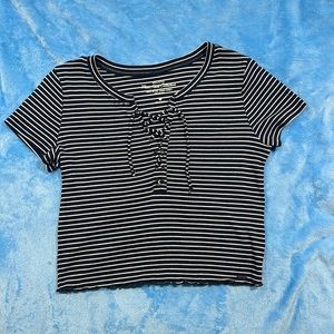 Hollister Navy Blue and White Striped Top